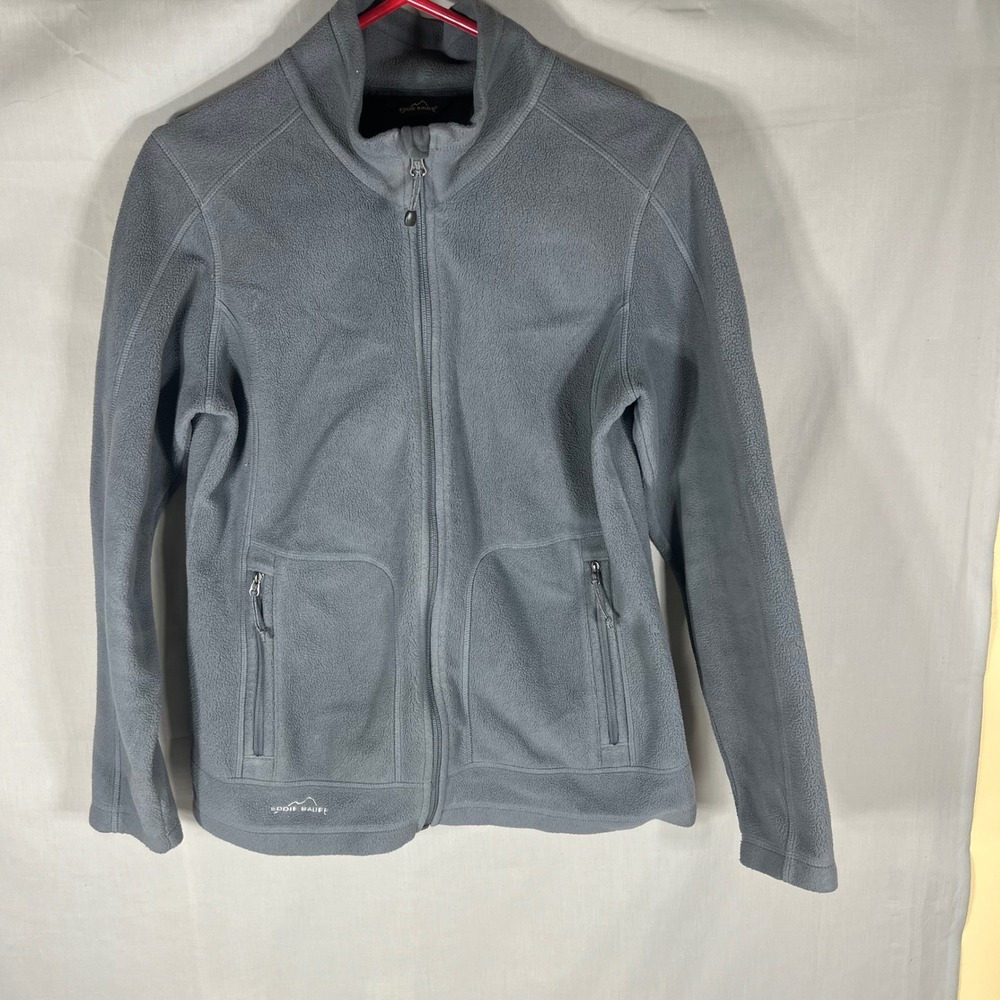 Eddie Bauer Fleece Jacket Womens Size M Gray Full Zip Mock Neck Outdoor Soft